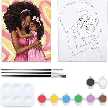 VOCHIC Family Canvas Painting Kit Pre Drawn Canvas for Painting for Adults Kids Child Art Set Paint and Sip Party Supplies Mothers Day Mother and Daughter 8x10 Inches