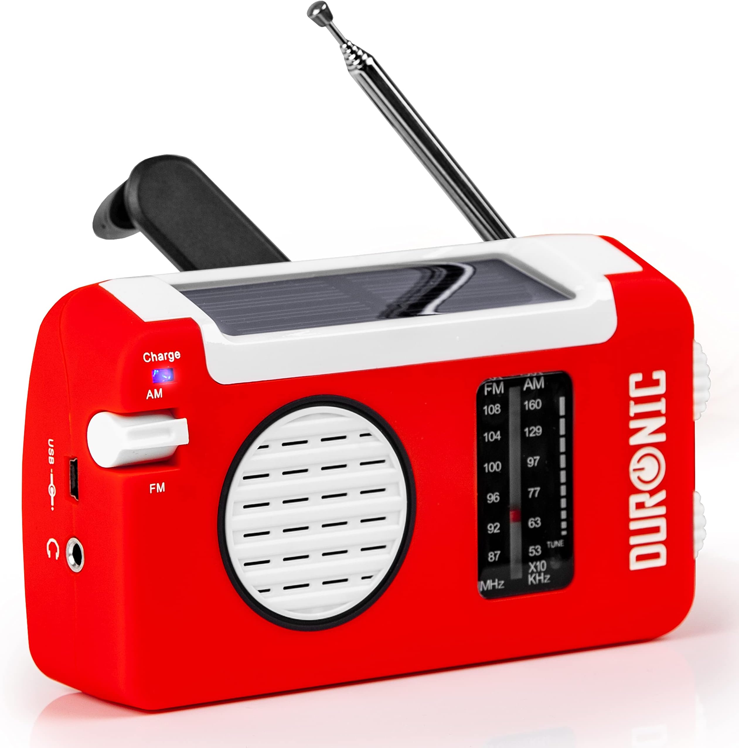 Duronic Solar Radio, HYBRID, Wind Up Manual Hand Crank Self-Powered Emergency Dynamo AM/FM Radio, USB Phone Charger, Small & Portable with Rechargeable Battery for Outdoor Weather Camping, Hiking