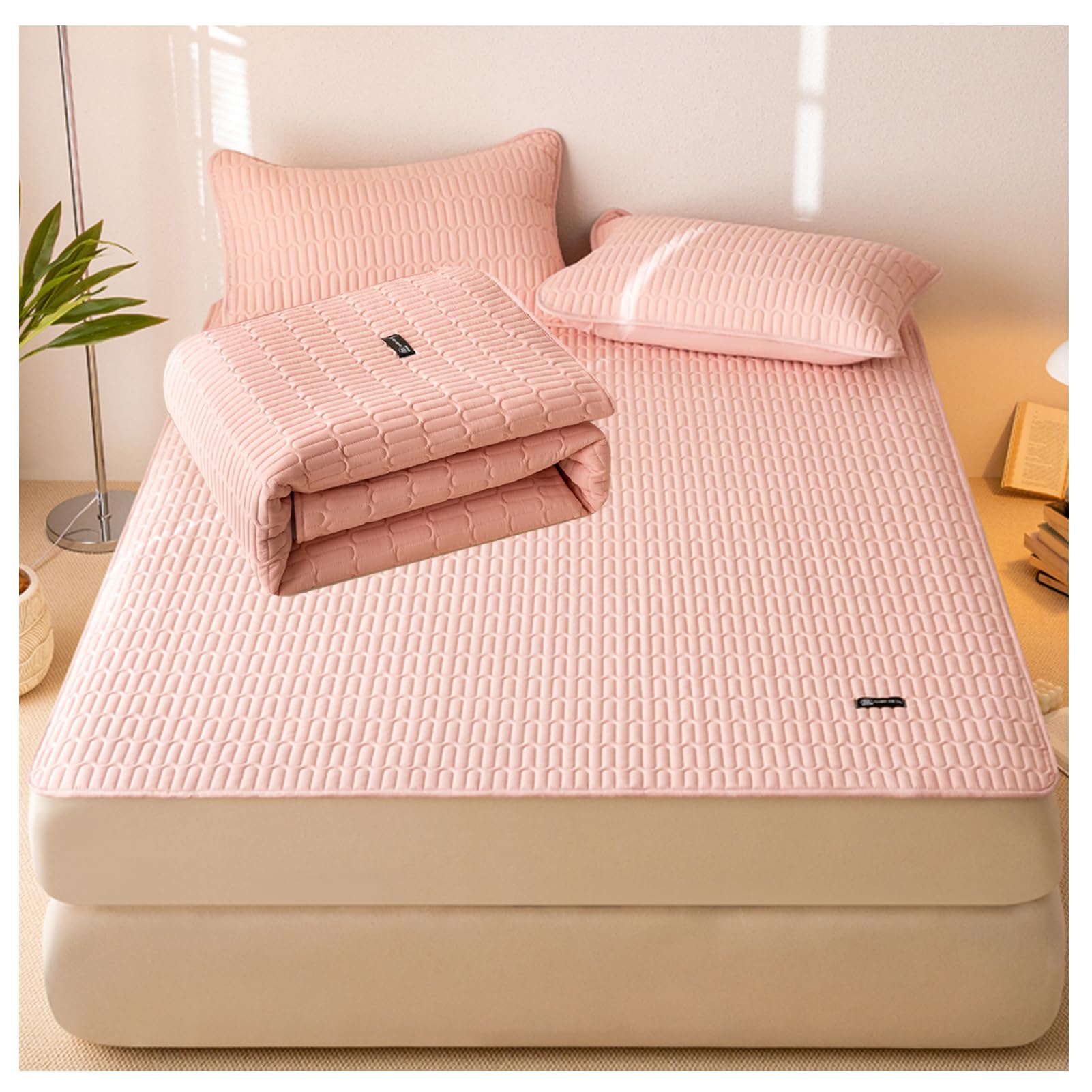 Coprimaterasso Matrimoniale Impermeabile coprimaterasso Singolo Proteggi Materasso in Cotone Traspirante con 4 Angoli Elasticizzati (Rosa,200 * 220cm)