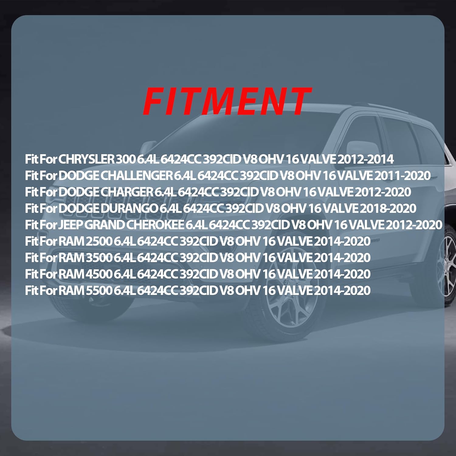 6.4 Head Gasket Set with Bolts Fit for Jeep Chrysler Dodge Challenger Charger Durango Ram 2500 3500 4500 5500 6.4L 2010-2020 OHV HS26568PT ES72200