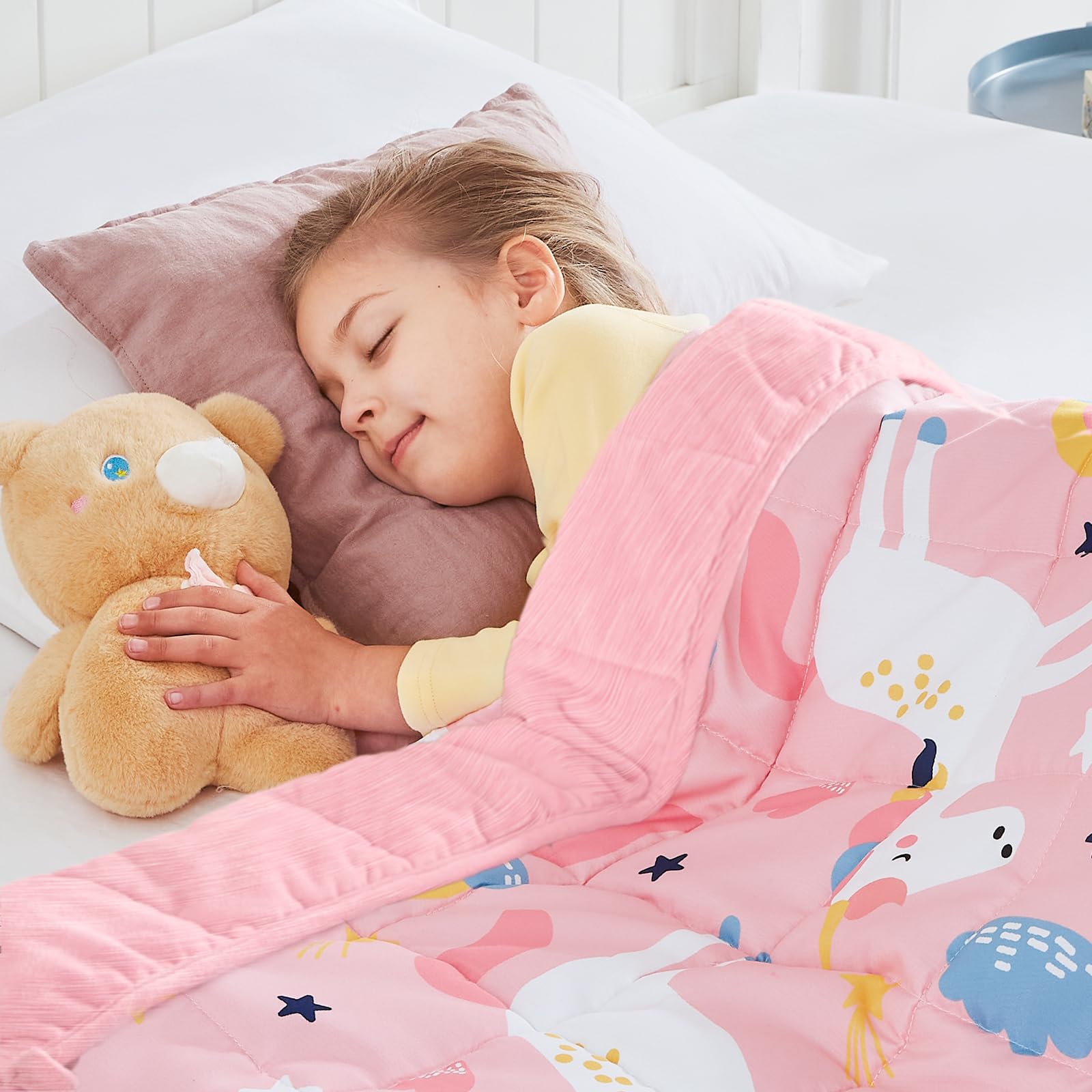 Couverture lestée - 2,3 kg - Couverture lourde rafraîchissante à motif licorne rose - Couverture respirante de petite taille pour les dormeurs chauds (91,4 x 121,9 cm, 2,3 kg)
