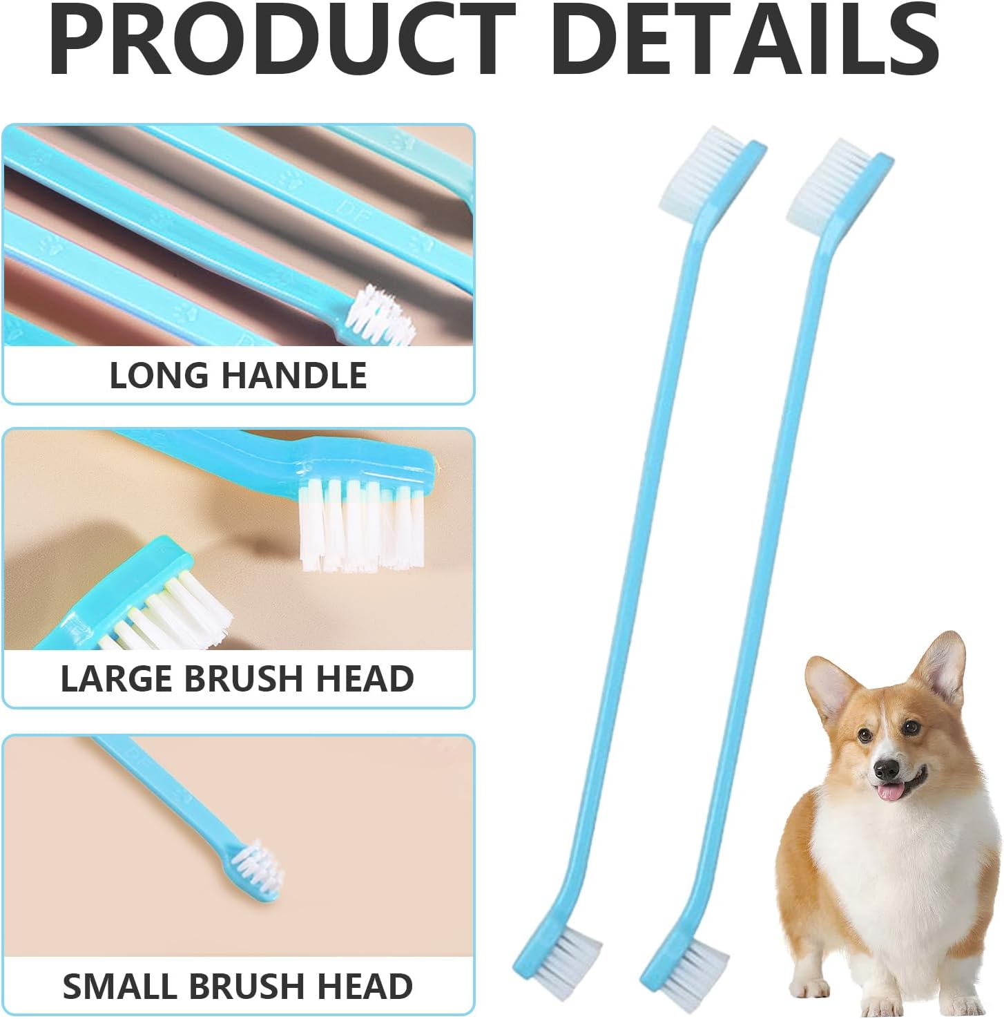 200 PCS Pet Toothbrush Bulk Double Headed Pet Toothbrush Puppy Tooth Brushing Kit for Pets Teeth Cleaning（Blue）