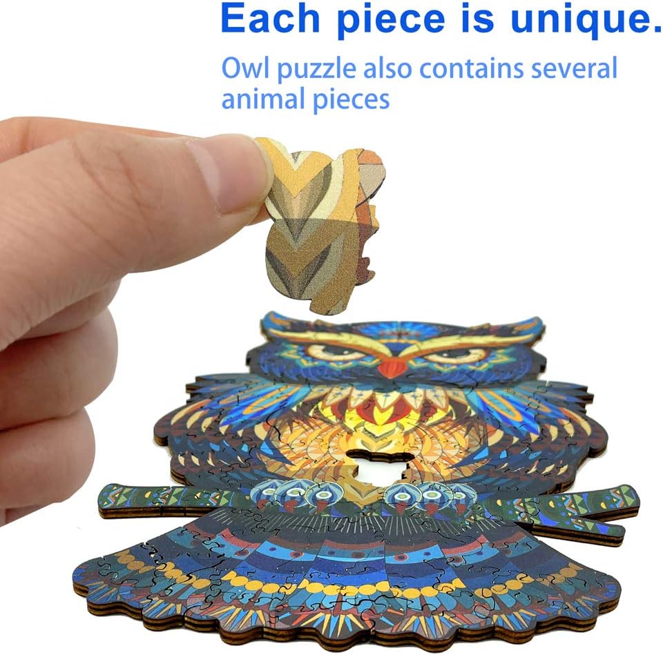 Owl Wooden Jigsaw Puzzles for Adults Unique Shaped Mysterious Animal ...
