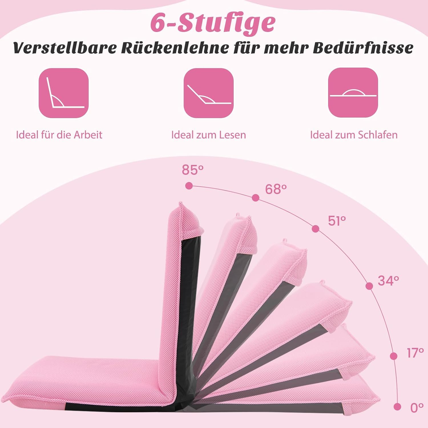 FANTASK Silla de Suelo con Respaldo Ajustable de 6 Niveles, sofá de Suelo, Silla de meditación, Silla de meditación
