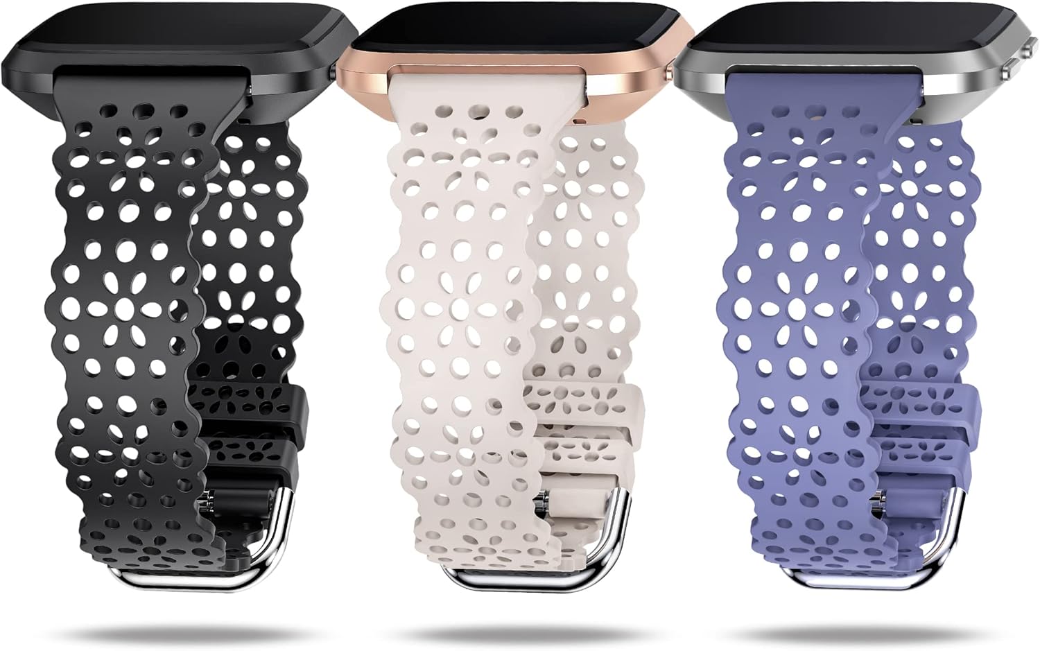 TOYOUTHS 3 Pack Lace Silicone Straps Compatible with Fitbit Versa/Fitbit Versa 2