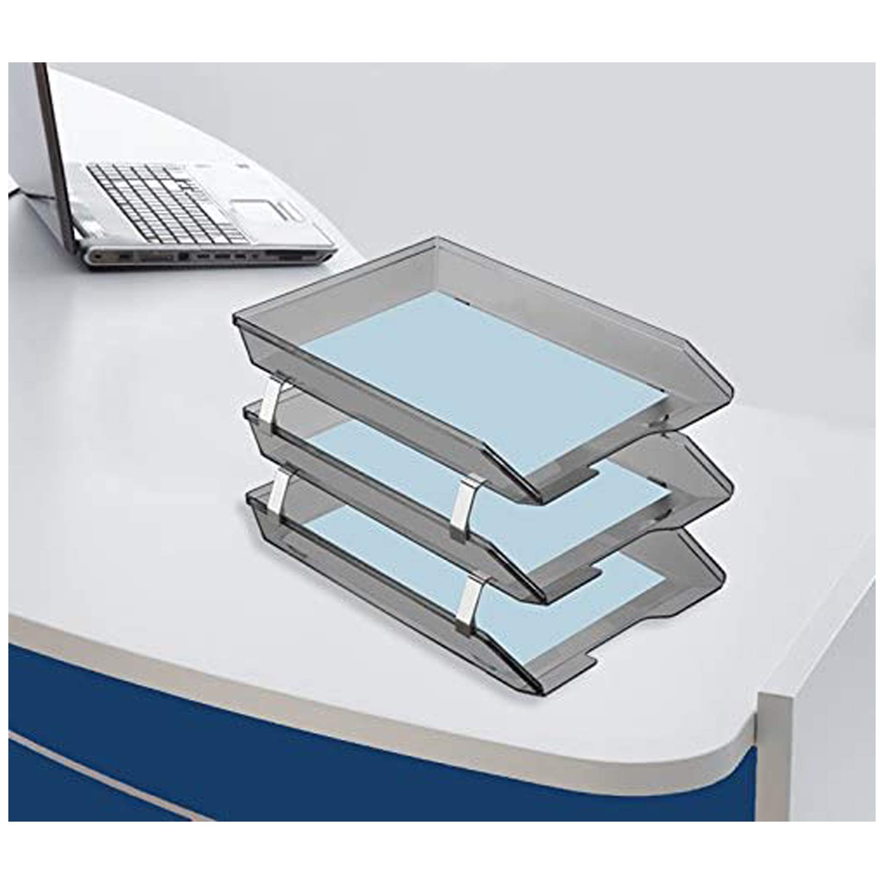 Acrimet Facility 3 Tier Letter Tray, Front Load, Letter Size/A4, Desktop File Organizer, Plastic (Clear Smoke Color) - Image 3