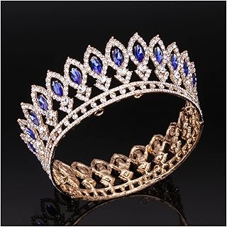 Joyería para el Cabello Corona Redonda para Mujer Diadema Reina Rey Nupcial Fiesta de graduación y Coronas Banquete Diadema Concurso (Color del Metal: Verde Plateado, Tamaño: Corona) (Corona Blanca