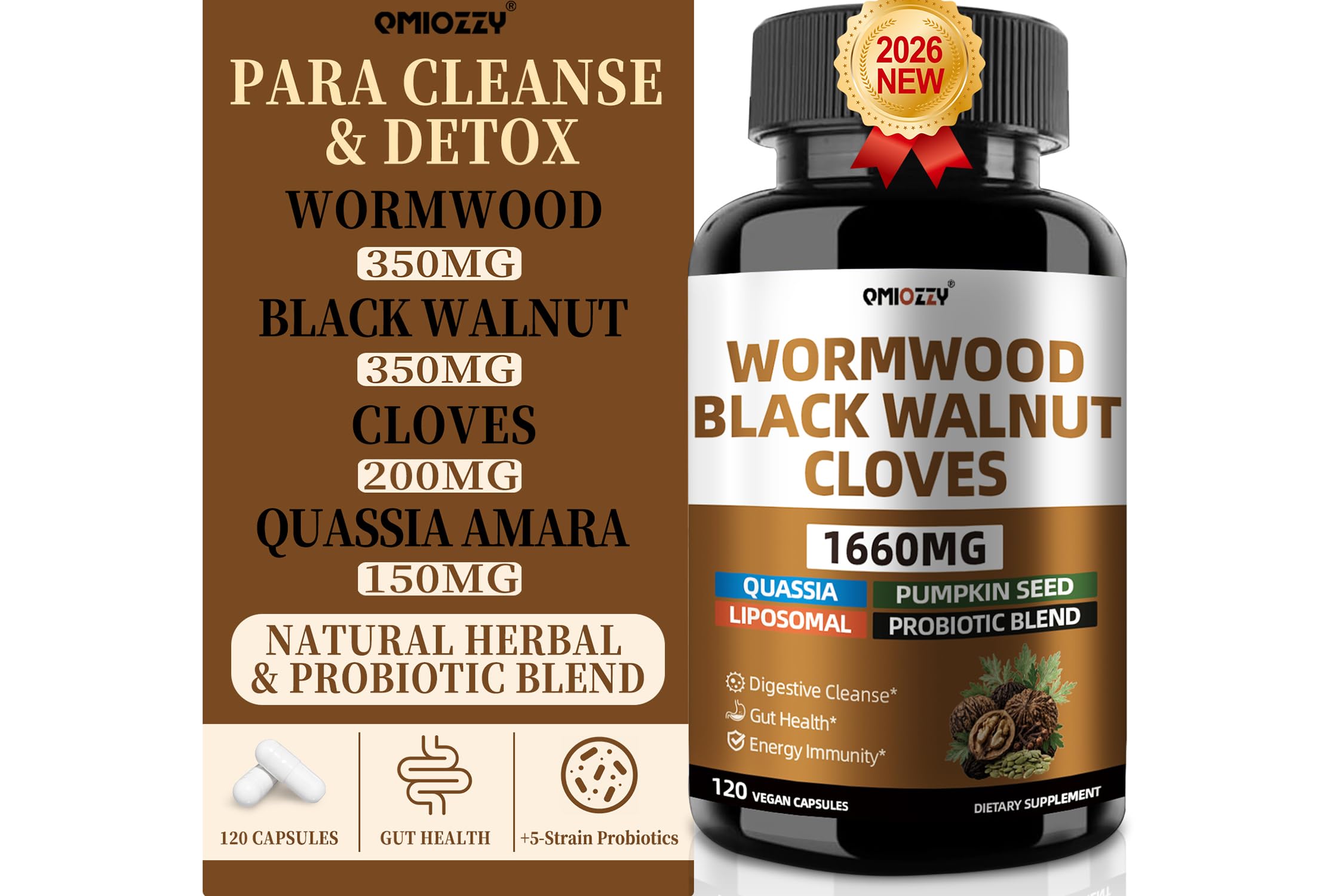 Wormwood Black Walnut Clove Cleanse for Humans, 120 Vegan Herbal Capsules