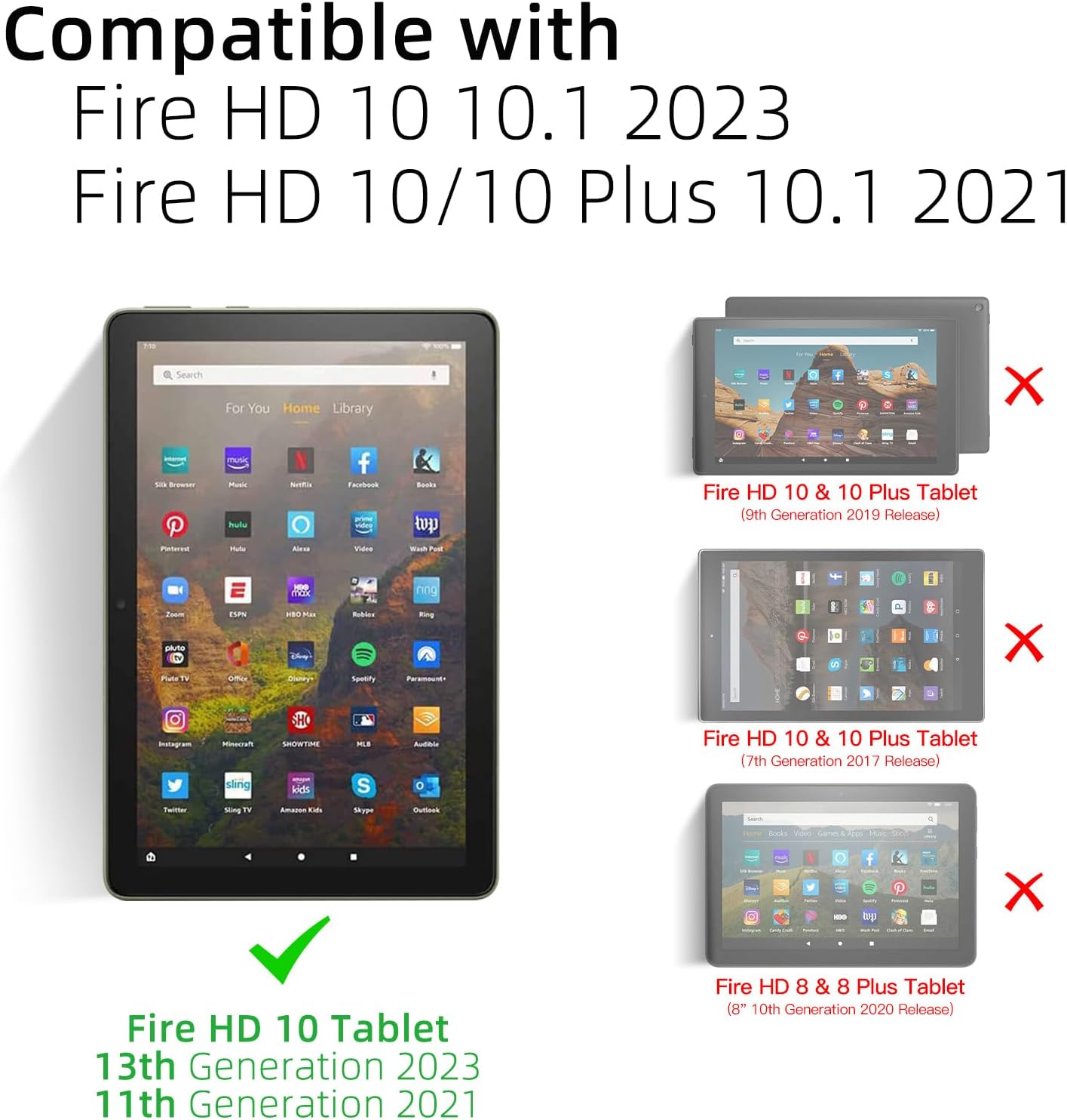 Backlit Keyboard Case for Amazon Kindle Fire HD 10/10 Plus 2023 2021 10.1 Inch - Wireless Magnetic Detachable Keyboard Thin Slim Soft Smart Folio Stand Tablet Cover Case for HD 10 11th/13th Gen, Black