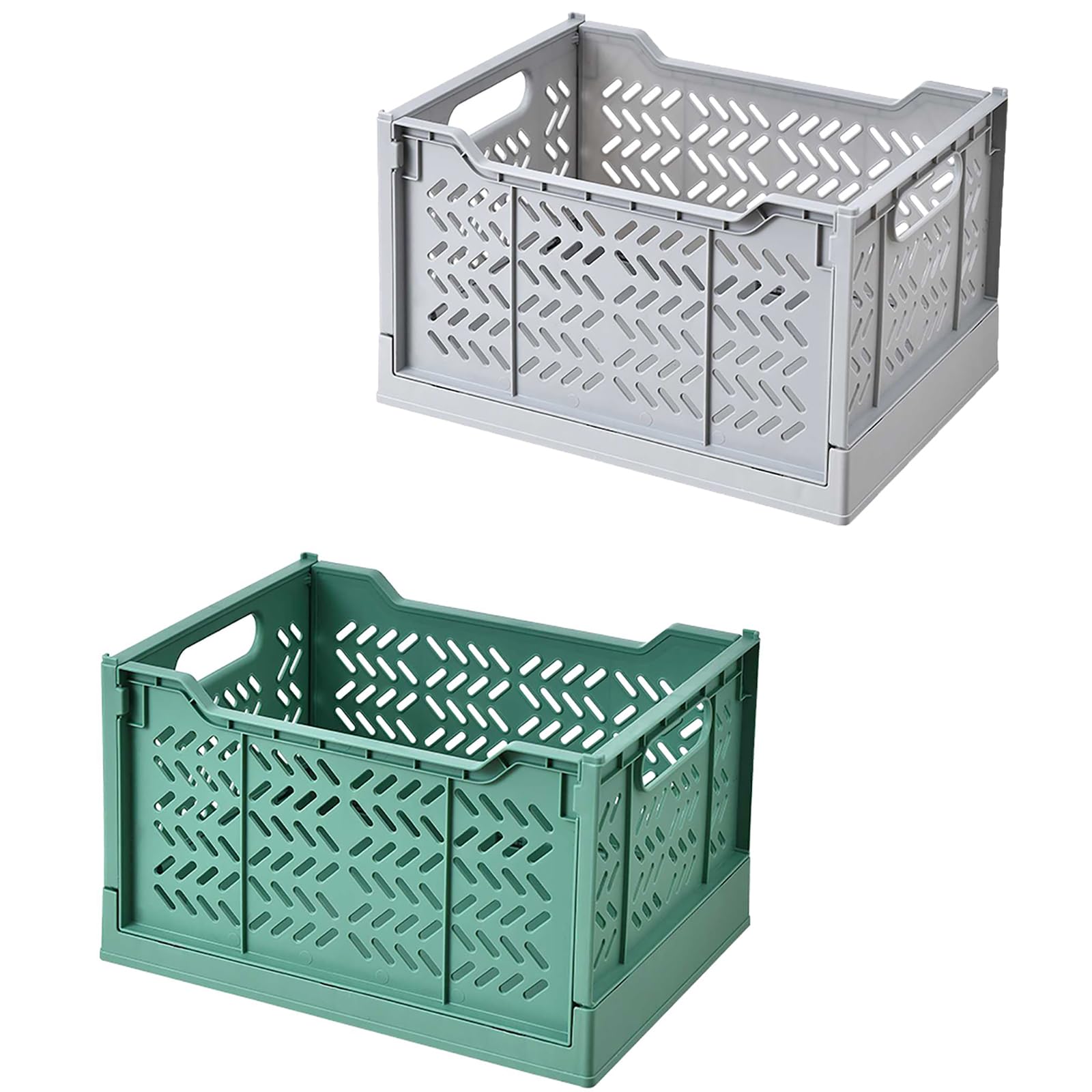 Spesh 2 Pcs Heightened Collapsible Storage Boxes Stackable Plastic Storage Crates Folding Storage Baskets for Kitchen, Living Room, Bedroom(Dark green+grey)