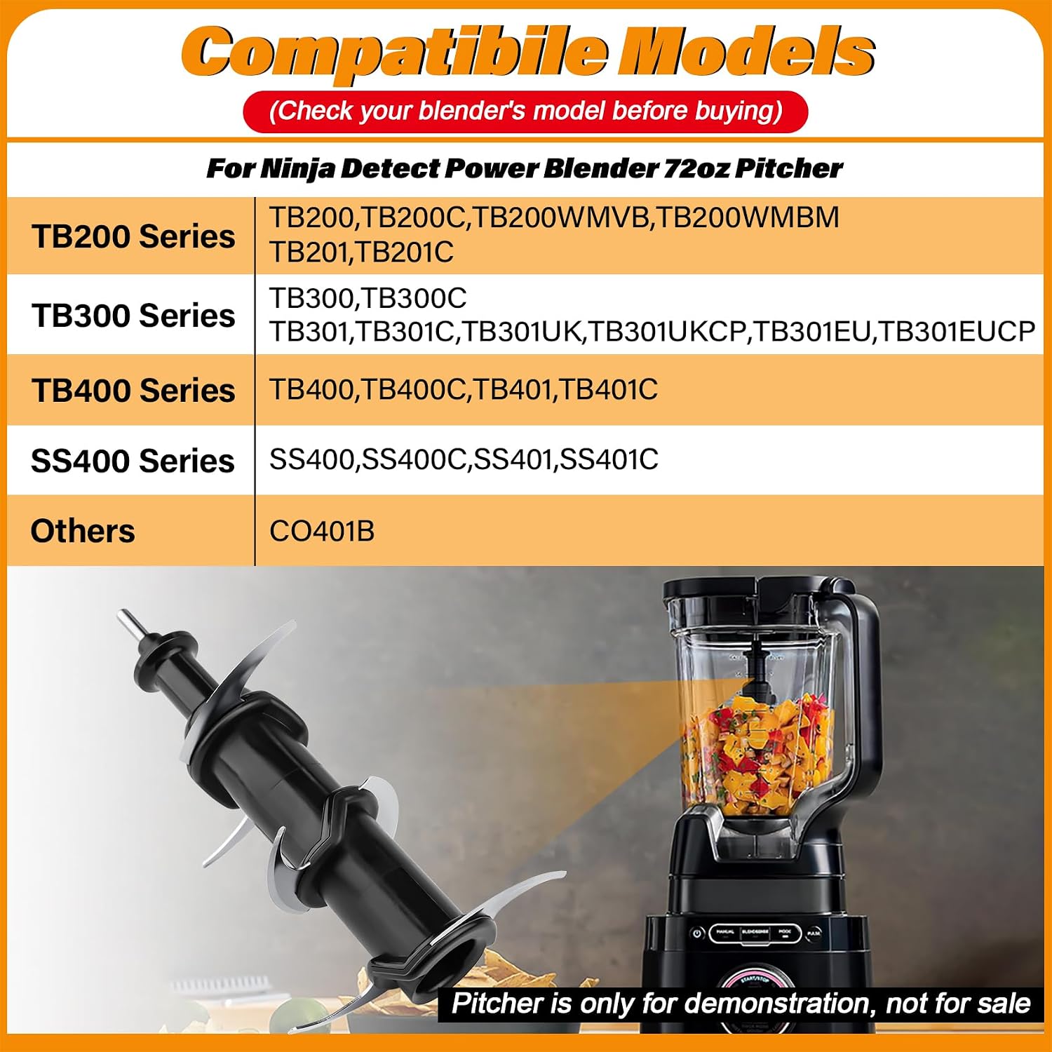 Crushing/Chopping Blade Replacement Compatible with Ninja 72 oz Pitcher, Replacement Stacked 6-Blade Assembly for Ninja Detect Power Blender TB401 SS401 TB301 TB201 TB400 TB300,Stainless Steel