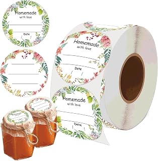 500 Pcs Watercolor Flower Canning Stickers 2 inch Handmade Write On Date Labels for Mason Jars Flower Design Canning Labels of Homemade Canning Kitchen Organizing Food Storage