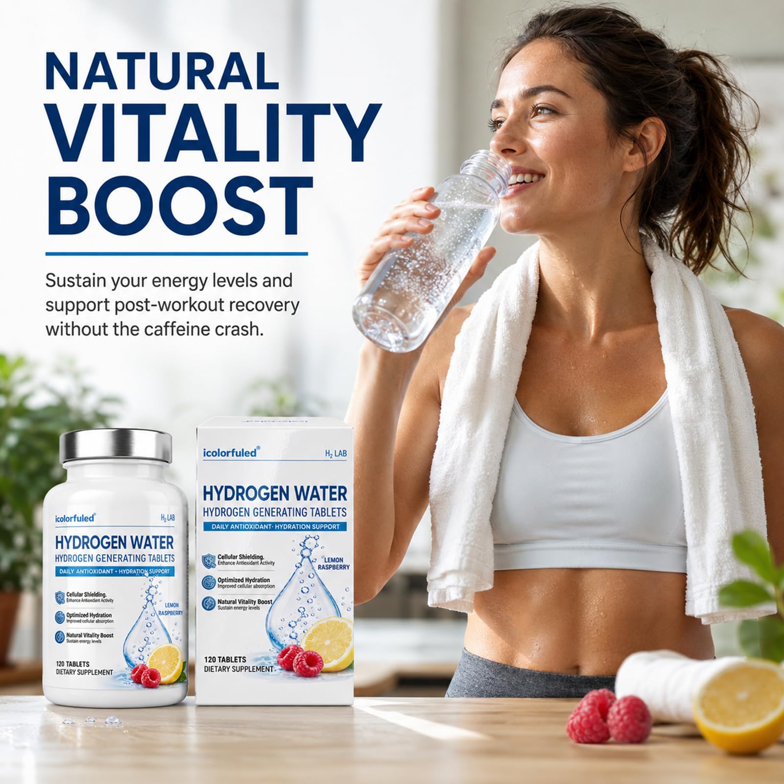 Molekulares Wasserstoff Tabletten, 120 Brausetabletten - Erfrischende Hydratation & Vitalität - Hohe Konzentration & Schnelle Löslichkeit - Ideal für Sport & Alltag