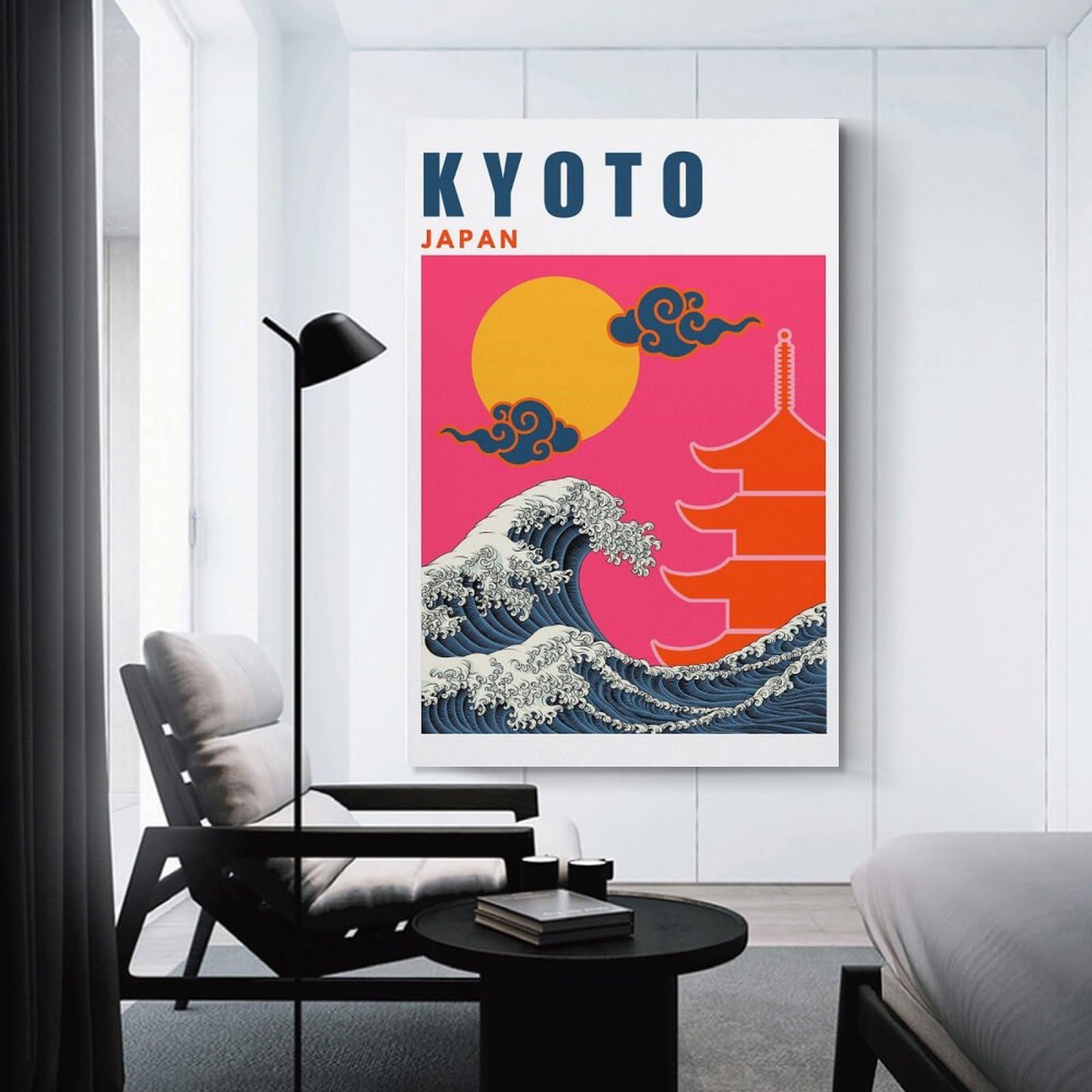 Junmoney Unframe-Style-21 Kyoto Mid Century Modern Travel Poster Hanging Wall Art, 20X30inch(50X75cm), For Bedroom Decor, Cosy Corners Or Studios, An Easy Wall Refresh For Bedrooms