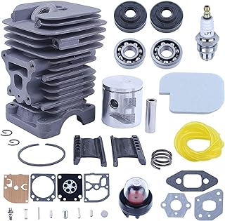 Adefol 41mm Cylinder Piston Kit for Poulan P3314 P3416 P3816 P3516PR Chainsaw Replacement Parts Primer Bulb Gasket Set Carb Kit Air Filter Fuel Line Worm Gear Crank Bearing Oil Seal 530071884