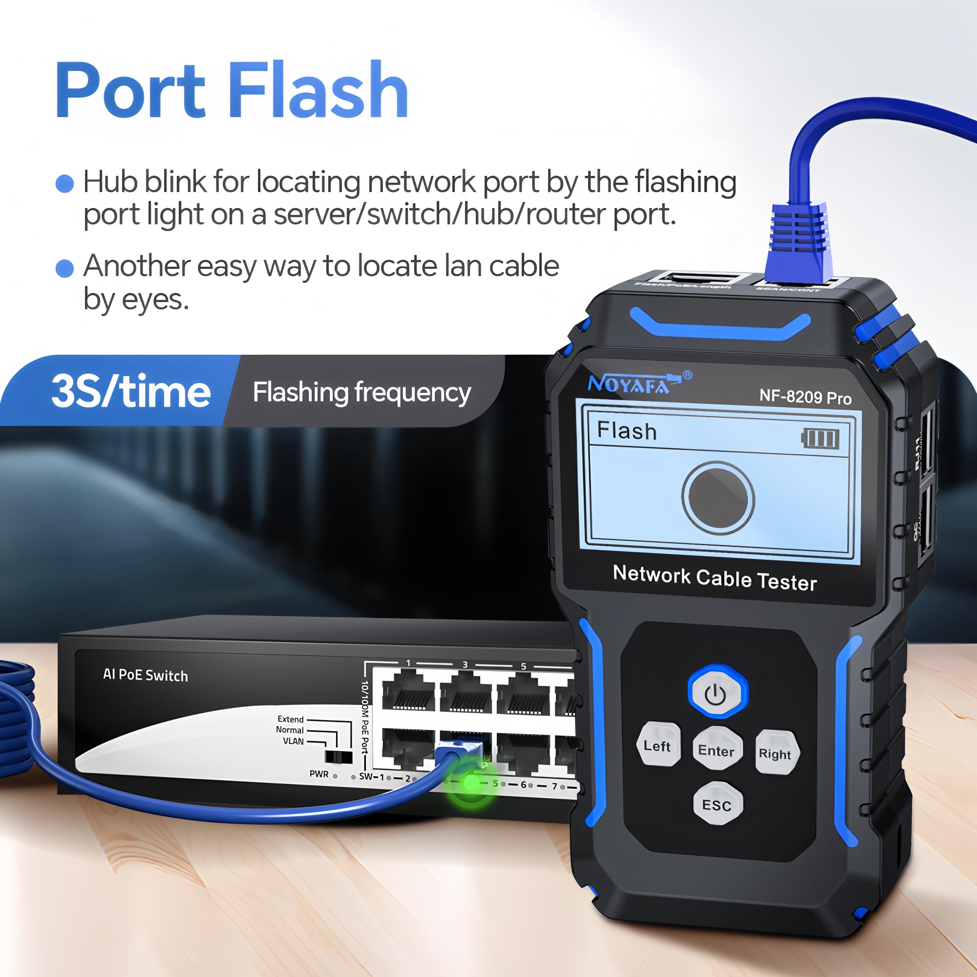 NF-8209 Profi Fortgeschrittener Netzwerkkabeltester mit POE NCV, Multifunktionaler Leitungsverfolger, POE-Leitungsprüfer, All-in-One-Netzwerktool