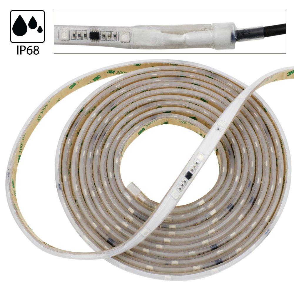 TORCHSTAR MHSTPK-RGB68-RTPA High Waterproof IP68 RGB Color Chasing LED Light Strip Kit, 16.4ft Flexible Multicolor Strip Lights + RGB Controller + IR Remote + UL-Listed Adapter - 5050SMD 150LEDs ETL Listed Tape Light