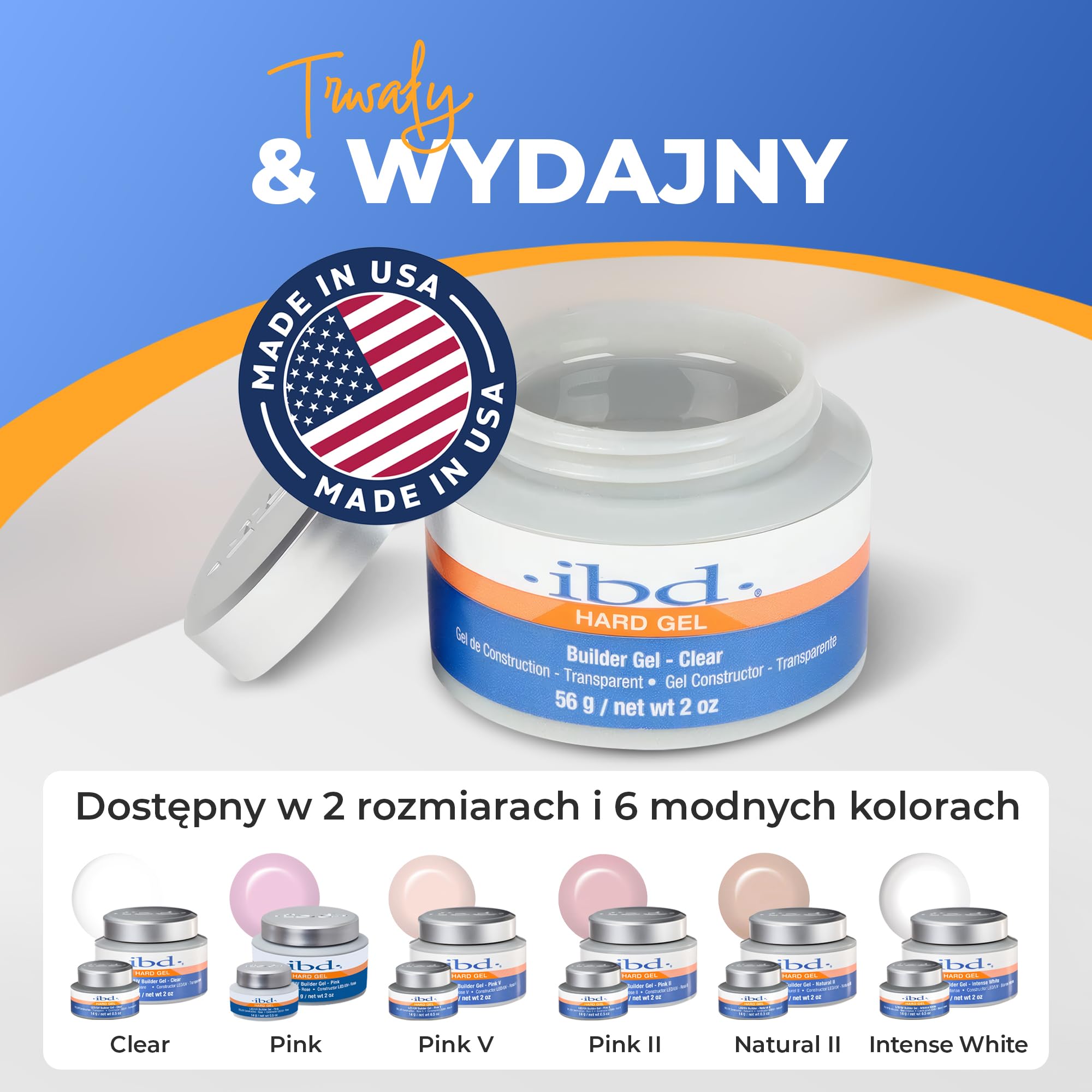 IBD Hard Gel - LED/UV Builder Gel Clear, 1 opakowanie (1 x 56 g) - MADE IN USA - budowanie paznokci w domu - bez wizyt i hałaśliwych salonów stylizacji paznokci