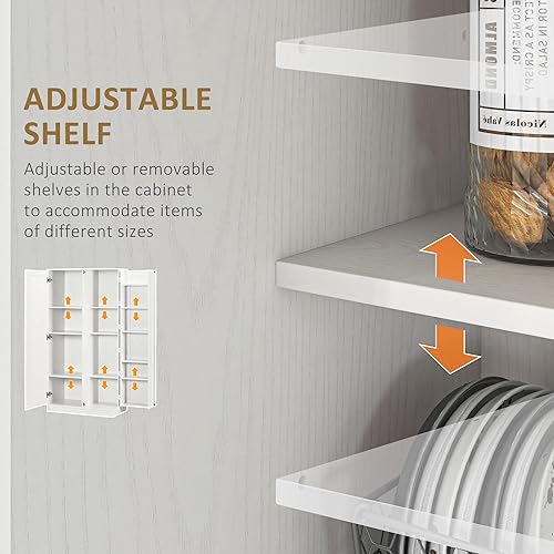 Miniatura 5 de HOMCOM Despensa de cocina armario independiente de 14 niveles con 2 puertas estantes ajustables para sala de estar comedor y dormitorio color blanco