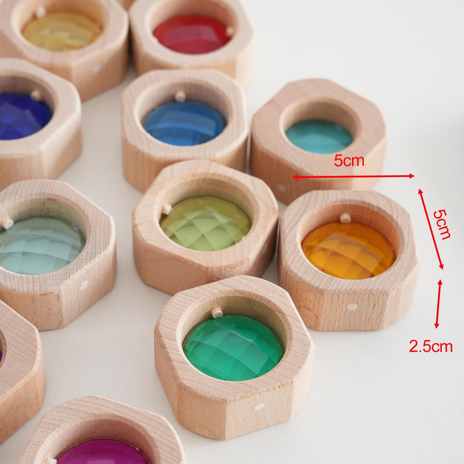 20 Stück Holz Edelstein Bausteine Stapelsteine Regenbogen Acryl Bausteine Fensterklötze Funktion Schult Feinmotorik Farbverständnis Augen