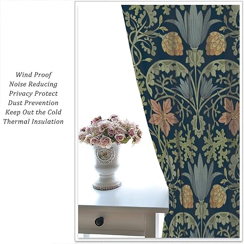 Miniatura 238 de Retro 70s Floral Blackout Window Curtains, Watercolor Flower Plant Rustic Modern Style Pattern Window Drapes, for Bedroom Living Room 42x45in 2