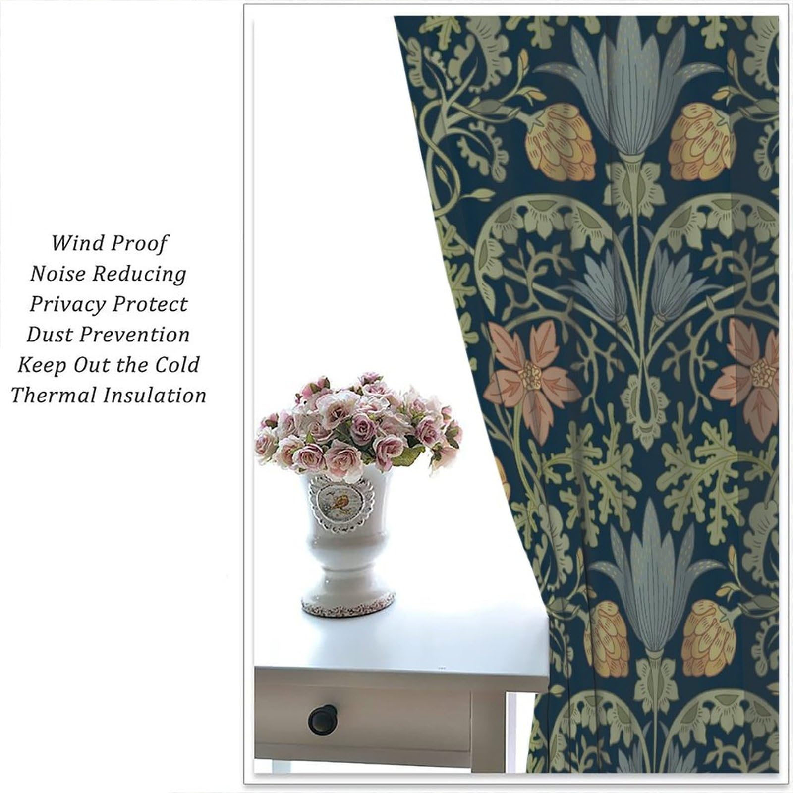 Amazon｜GoDazzling William Morris 花柄遮光カーテン ヴィンテージ