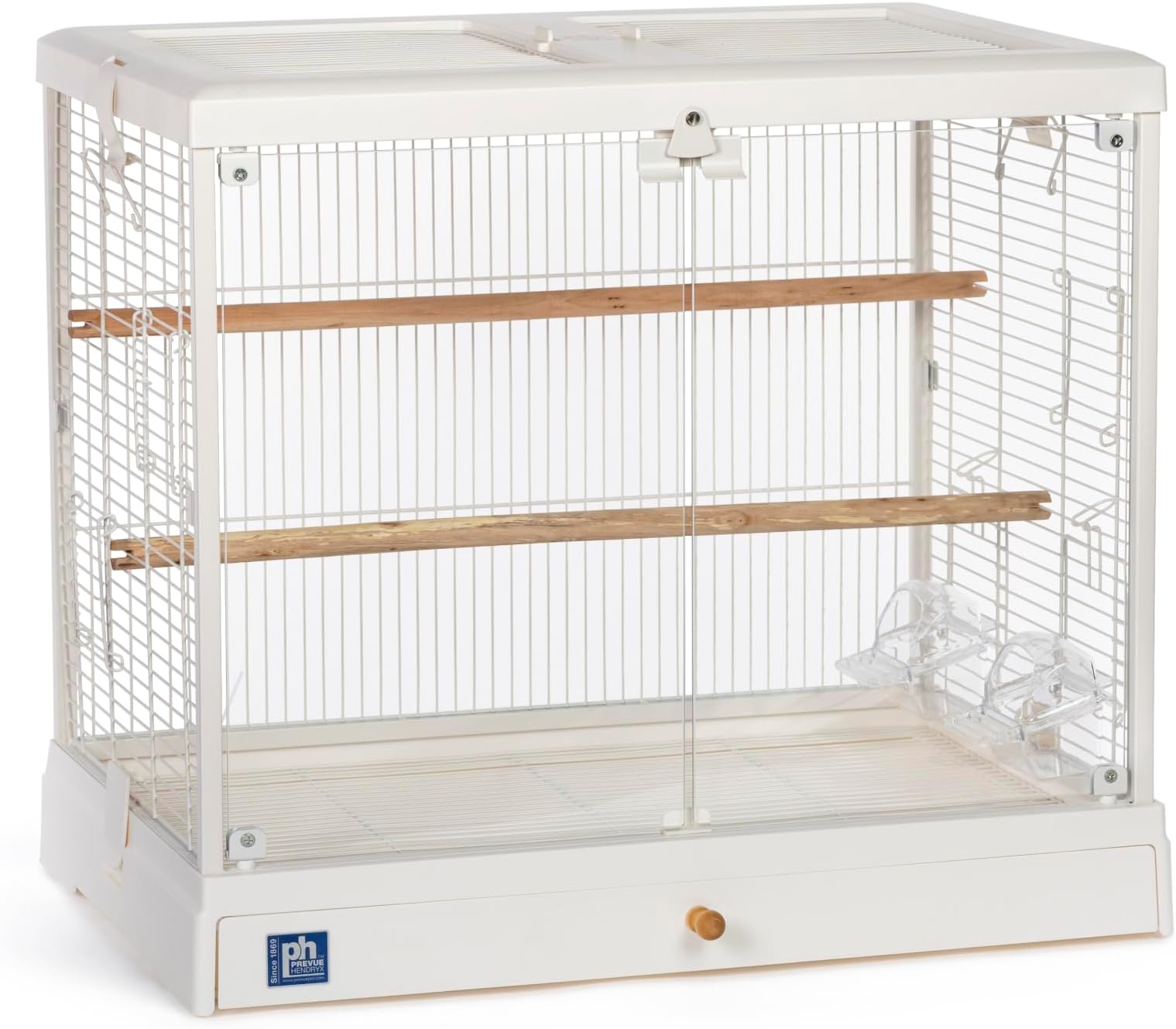 Clear View Glass Standing Bird Cage - Ideal for Small Birds like Parakeets, Budgies, Finches, Cockatiel, & Lovebirds, Stand-Alone Birdcage - White