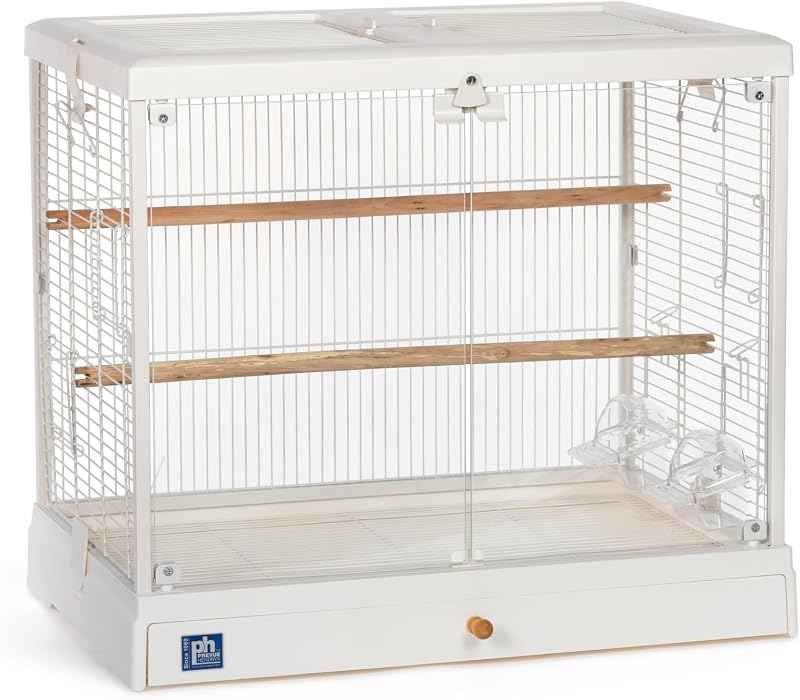 Jaula para pájaros de pie de vidrio con vista clara - Blanco | Ideal para pájaros pequeños como periquitos, periquitos, pinzones, cacatúas y agapornis, jaula para pájaros independiente