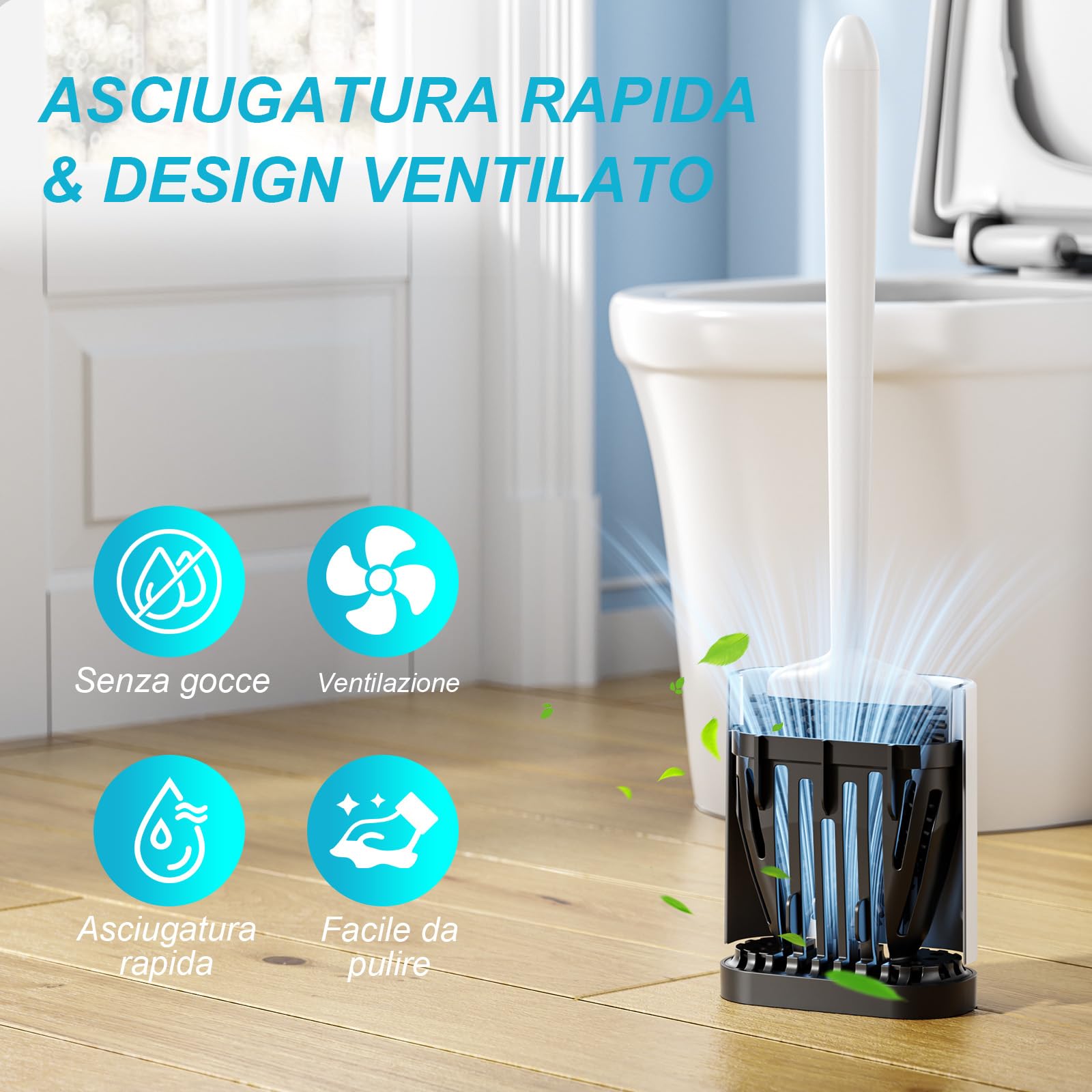 Sellemer Scopino WC Silicone, Scopettino Montaggio a Parete/in Piedi, Scopettino Bagno con Supporto Traspirante ad Asciugatura Rapida, Spazzola WC Flessibile per Bagno(Bianco)