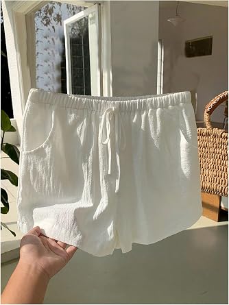 Floerns Women's Elastic Waist Double Layered Linen Shorts Casual Shorts