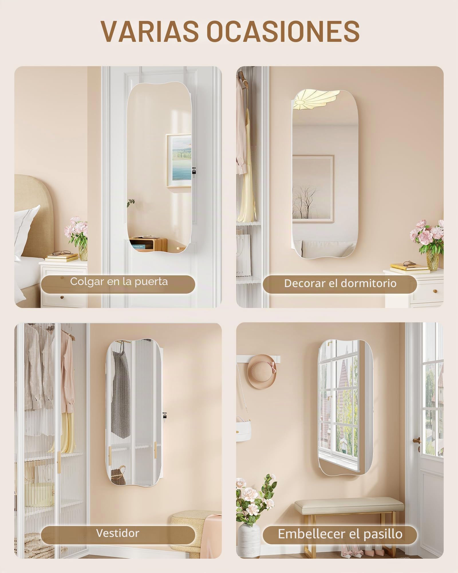 Hzuaneri Espejo Joyero de Pared Armario para Joyas e 6 LED, Blanco | Montar en Pared o Puerta, con Candado, Espejo Interior, para Pendiente Collar, para Dormitorios, Vestidores y Salón,JC36603BE