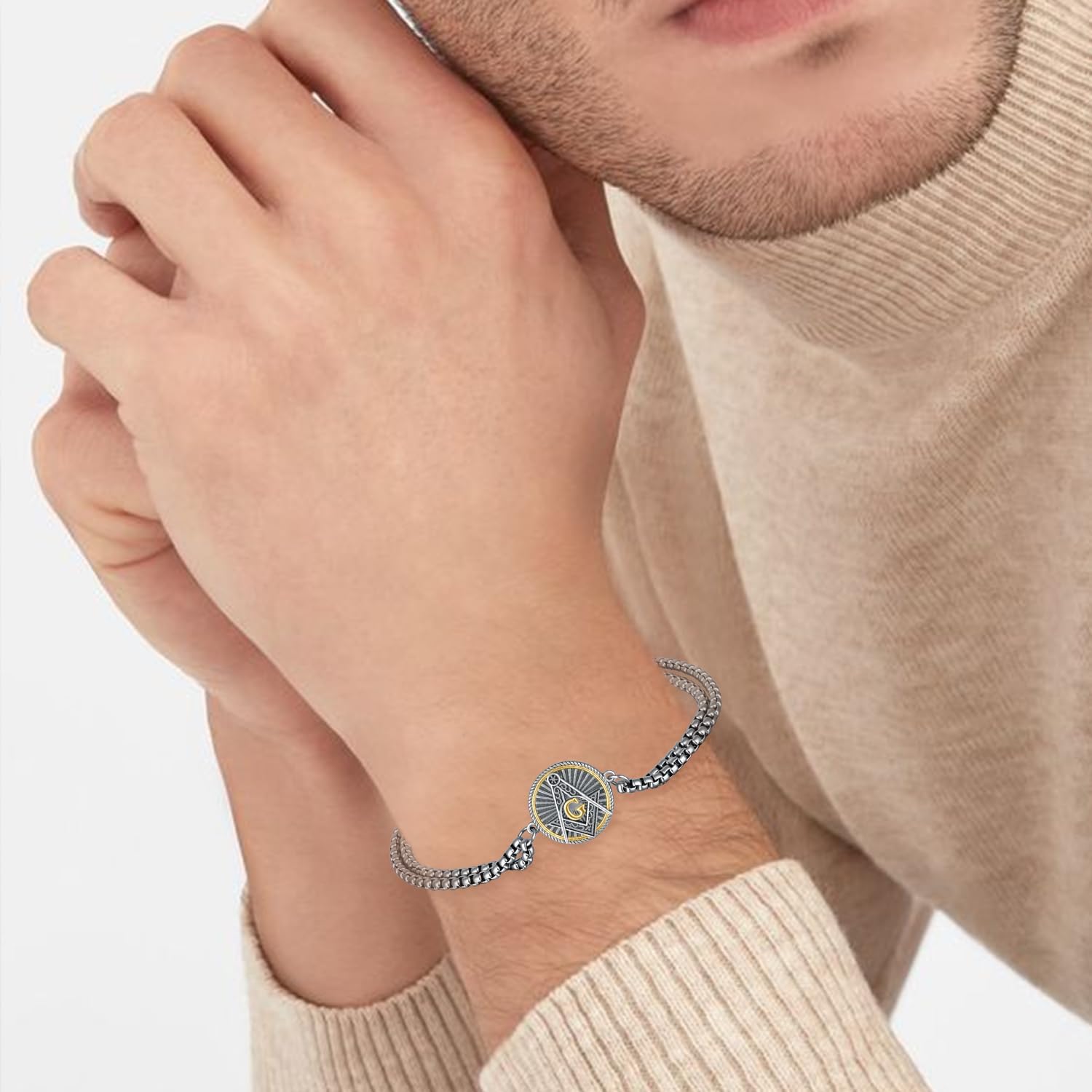 Fugungju Masonic Bracelets for Men 925 Sterling Silver Masonic Jewelry Masonic Gifts for Men