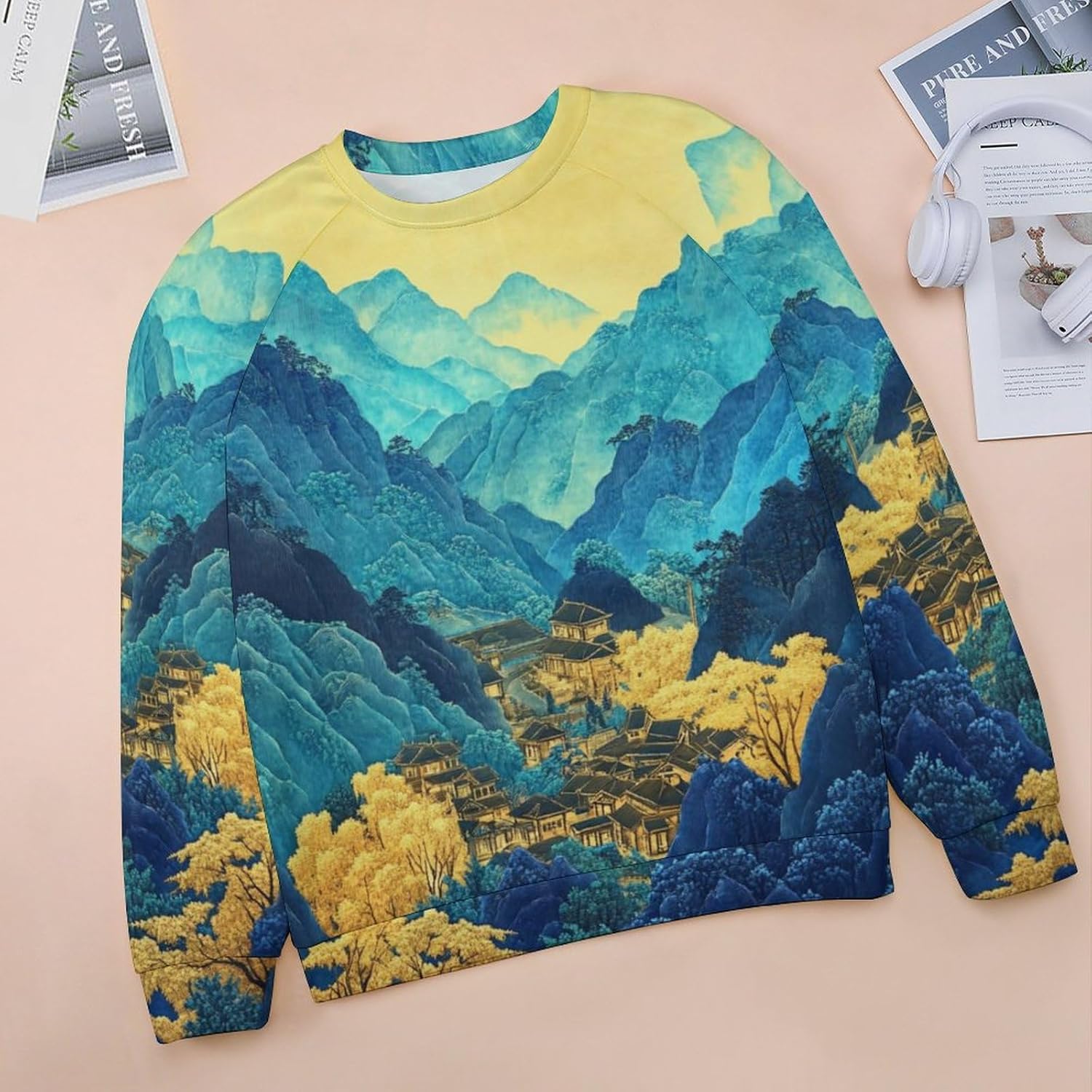 MARSVOVO Graphic Sweatshirts for Women Crewneck Long Sleeve Chinese Ink Painting Print Pullover Fall Tunic Sweatshirts - Image 3