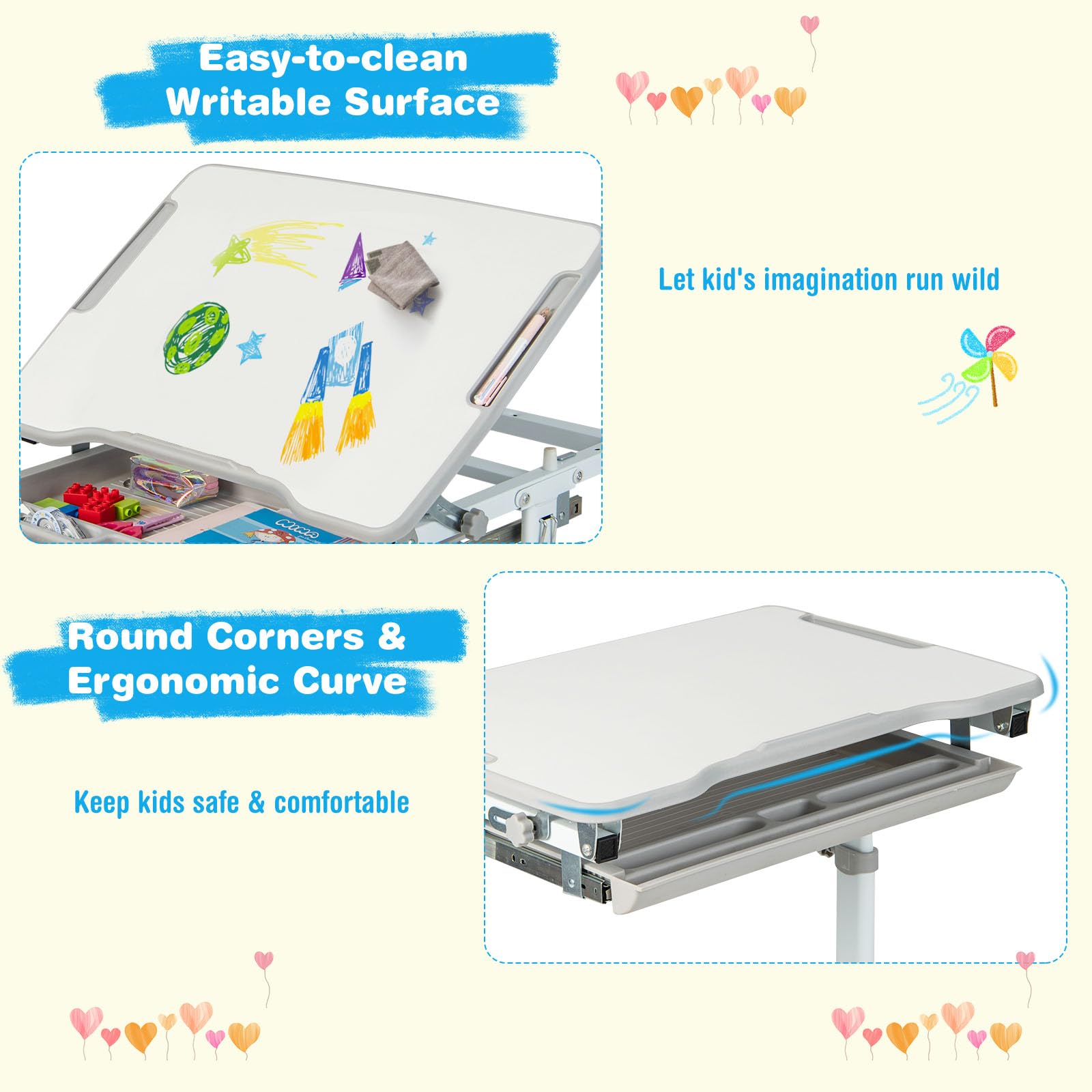 Scaffale Portagiochi Per Bambini Con Lavagna ZONEKIZ | Mobile Cameretta Cassetti Rimovibili Verde
