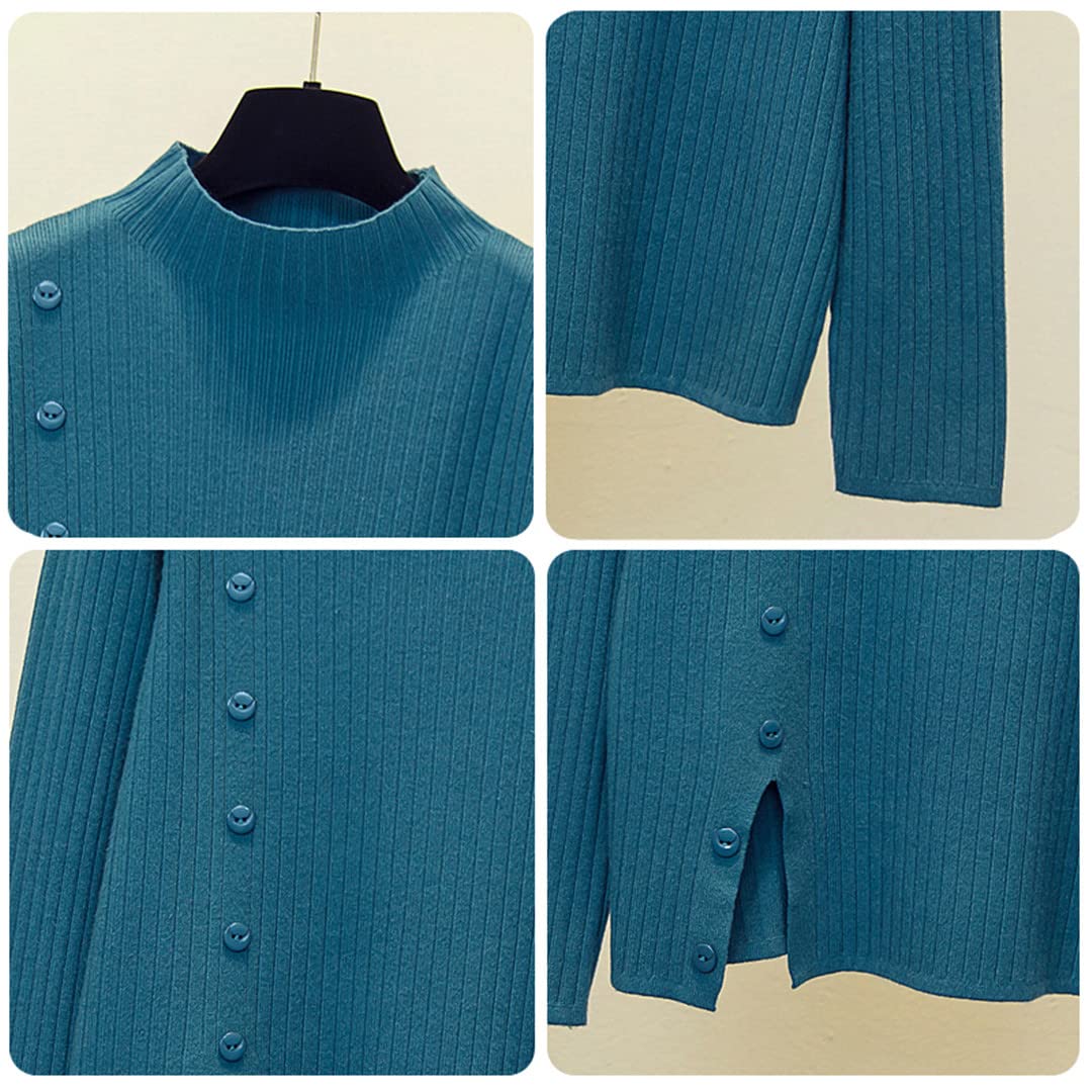 Pull en tricot pour femme - Pull à boutons - Printemps et automne - Chaud - Col roulé - Pull décontracté, Noir , M