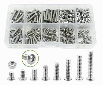 160Pcs Metric M4 304-Stainless Steel Button Head Hex Socket Cap Bolts Screws Nuts Assortment Kit- M4 x 6mm/ 8mm/ 10mm/ 12mm/ 14mm/ 16mm/ 18mm/ 20mm