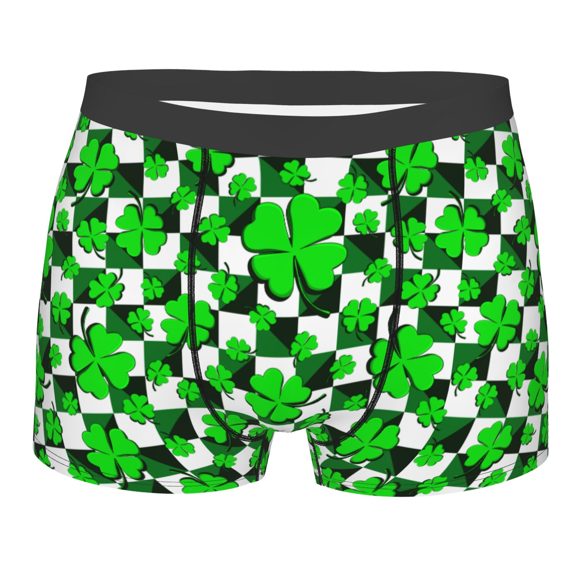 Peiyeety Men's Shamrocks Green Plaid Clover Boxer Briefs For Sport Underwear Pouch Support Boxer Shorts Stretch Boxers Trunks Xl