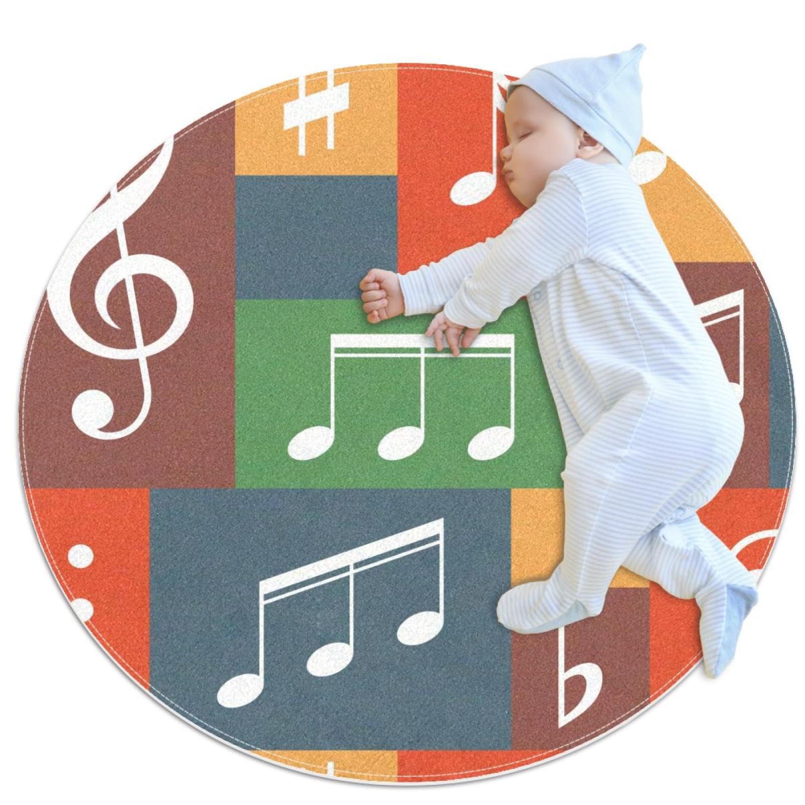Petit tapis de salle de bain notes de musique tapis antidérapant chambre enfant rond 1m
