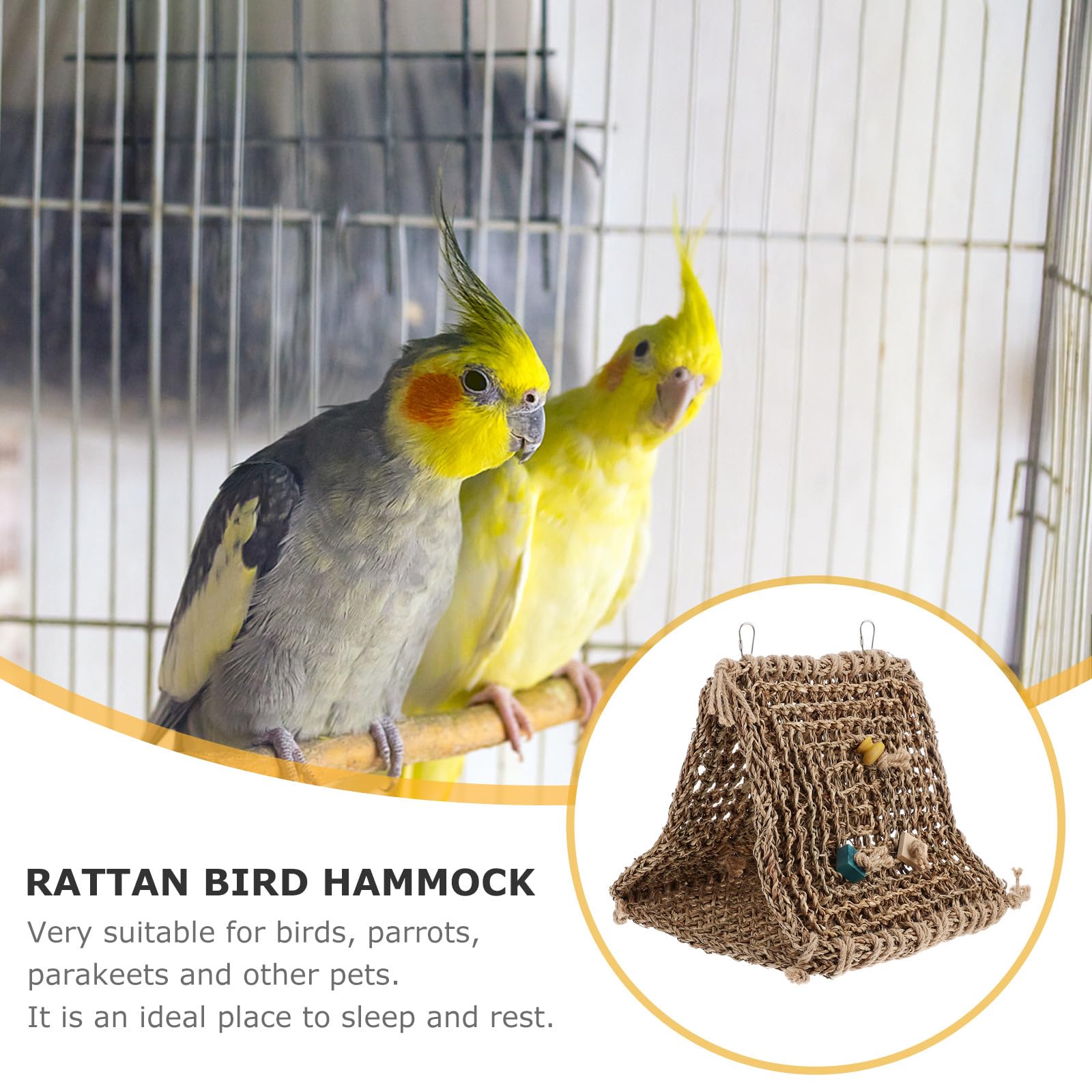 Cabilock Rustikales Rattan Vogelschlafnest als Hängematte für Papageien und Kleine Vögel Waschbarer Schlafplatz mit Praktischem Zufälligem Zubehör für Käfige Zufälliger Stil