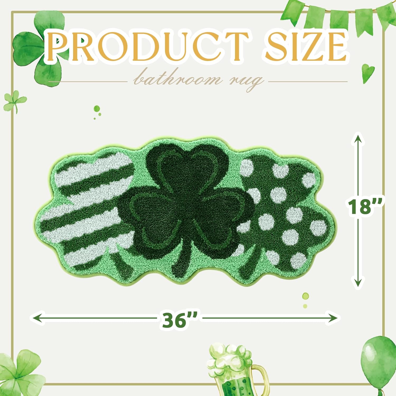 Moutina St Patricks Day Bathroom Rugs 18x36 Inch, Spring Soft and Absorbent Tufted Shamrock Bath Mat Non Slip Washable, Lucky Green Bathroom Decor Rug St. Patrick's Day Decorations