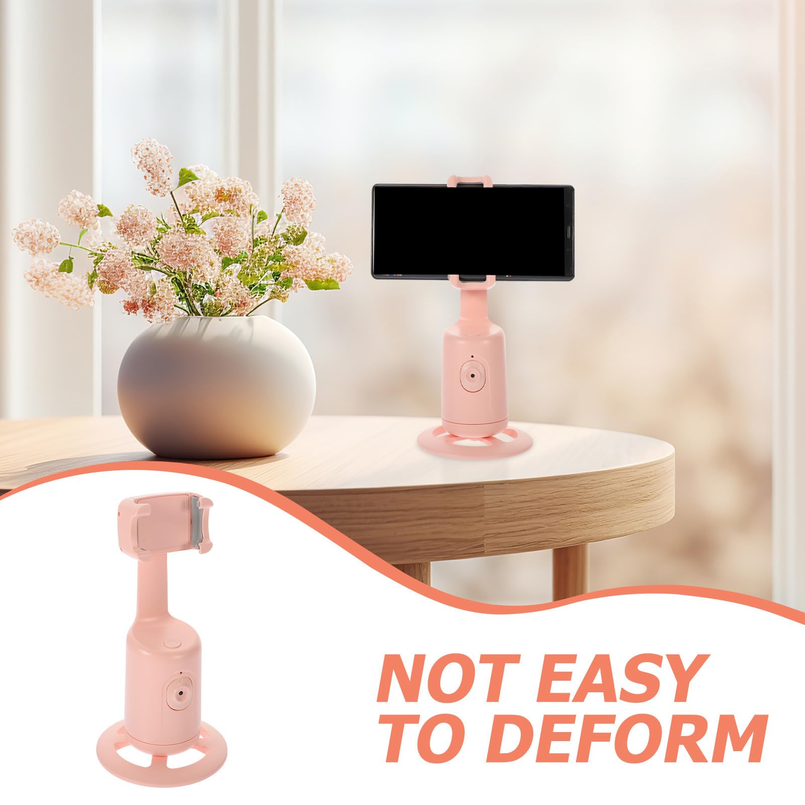 Soporte para Teléfono Móvil Ultra bajo Consumo de Energía Reconocimiento Facial y Rotación 360° Color Rosa Batería de Litio para Escritorio y Superficies Planas
