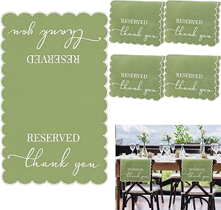 Tegeme 4 Pack Reserved Seating Signs Chair Sage Green Scalloped Reserved Sign for Wedding Pews Reserve Cloths Markers Elegant Edging for Outdoor Lawn Wedding Garden Party Celebration Event Meetings
