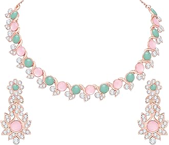 Atasi International Crystal Necklace Jewellery Set with Earrings for Women and Girls| Stylish Accessory for Parties, Weddings, and Festivals | Ideal Gift for Special Occasions