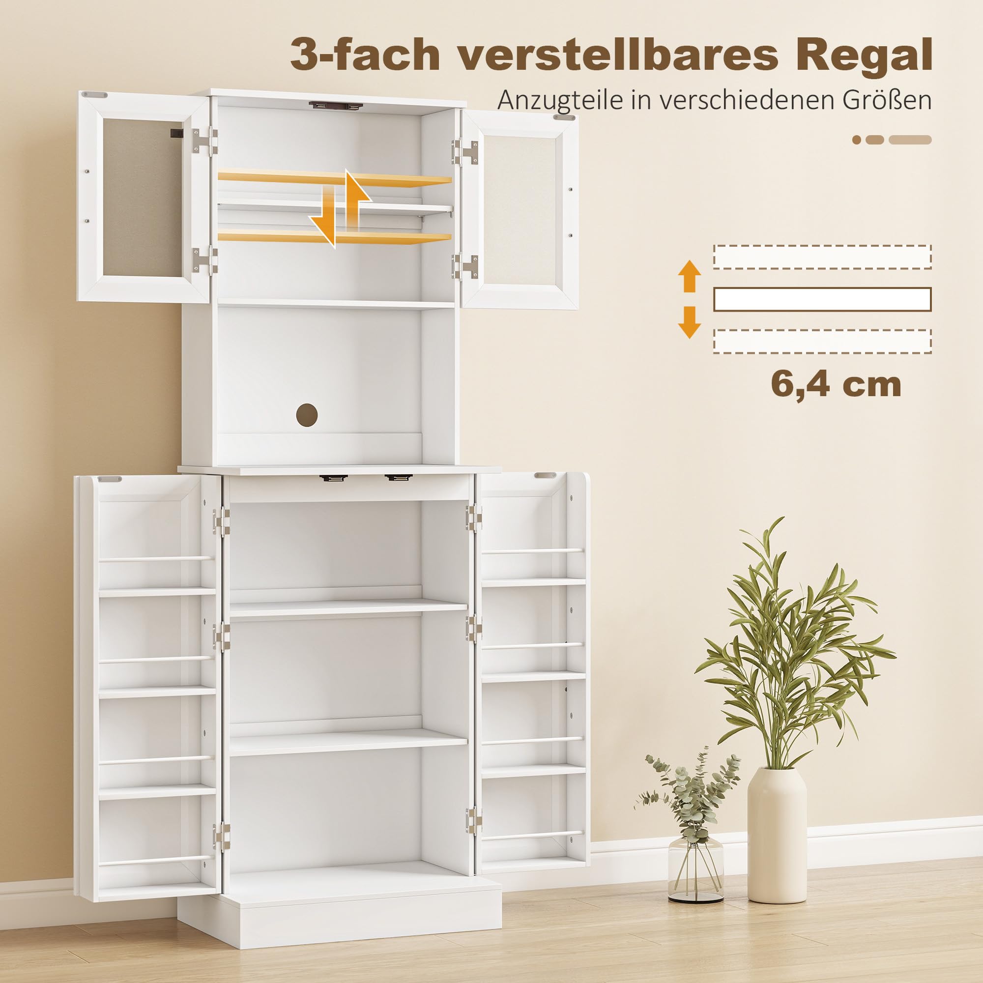 HOMCOM Küchenschrank mit 4 Türen Arbeitsplatte 60 x 39,5 x 180 cm Weiß