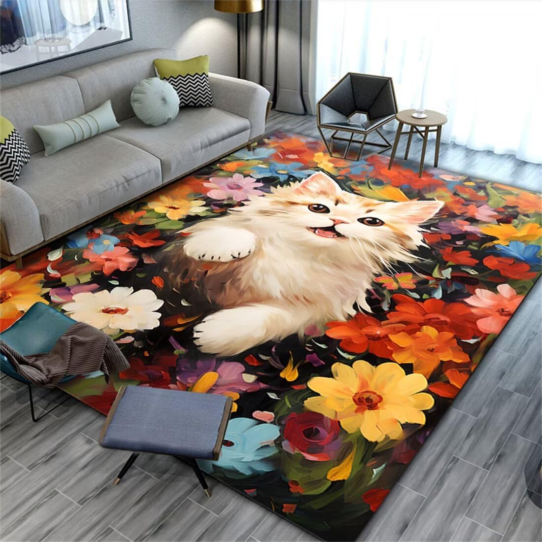 Grand tapis de salon doux style peinture à l'huile d'animaux