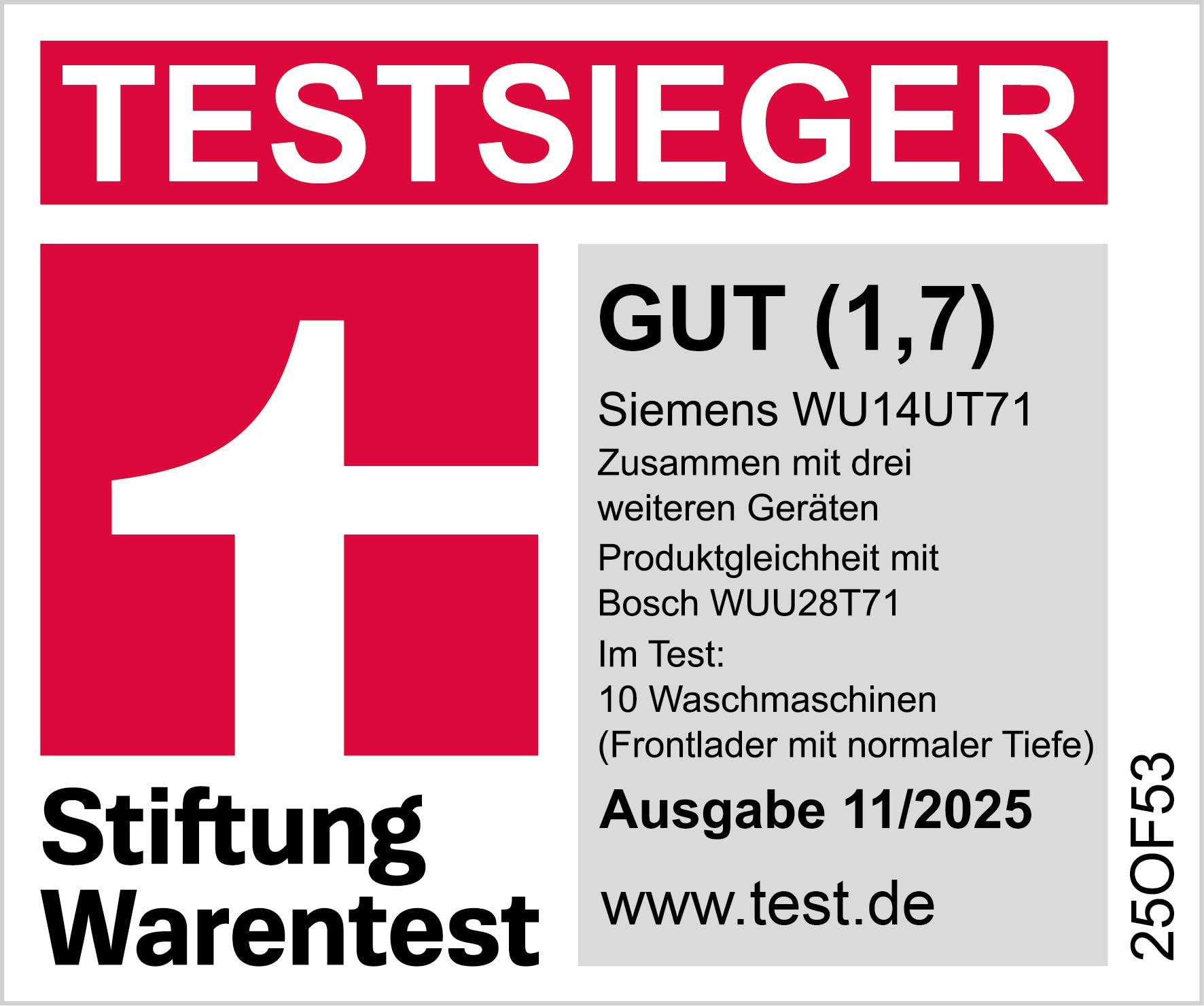Siemens iQ500 WU14UT71 Unterbau-Waschmaschine 8 kg 1400 UpM Antiflecken-System smartFinish speedPack L Nachlegefunktion