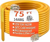 Vista 77 de HUANCHAIN Cable de extensión para exteriores de calibre 14/3 de 25 pies, resistente al agua, con cable eléctrico de 3 clavijas iluminado y flexible