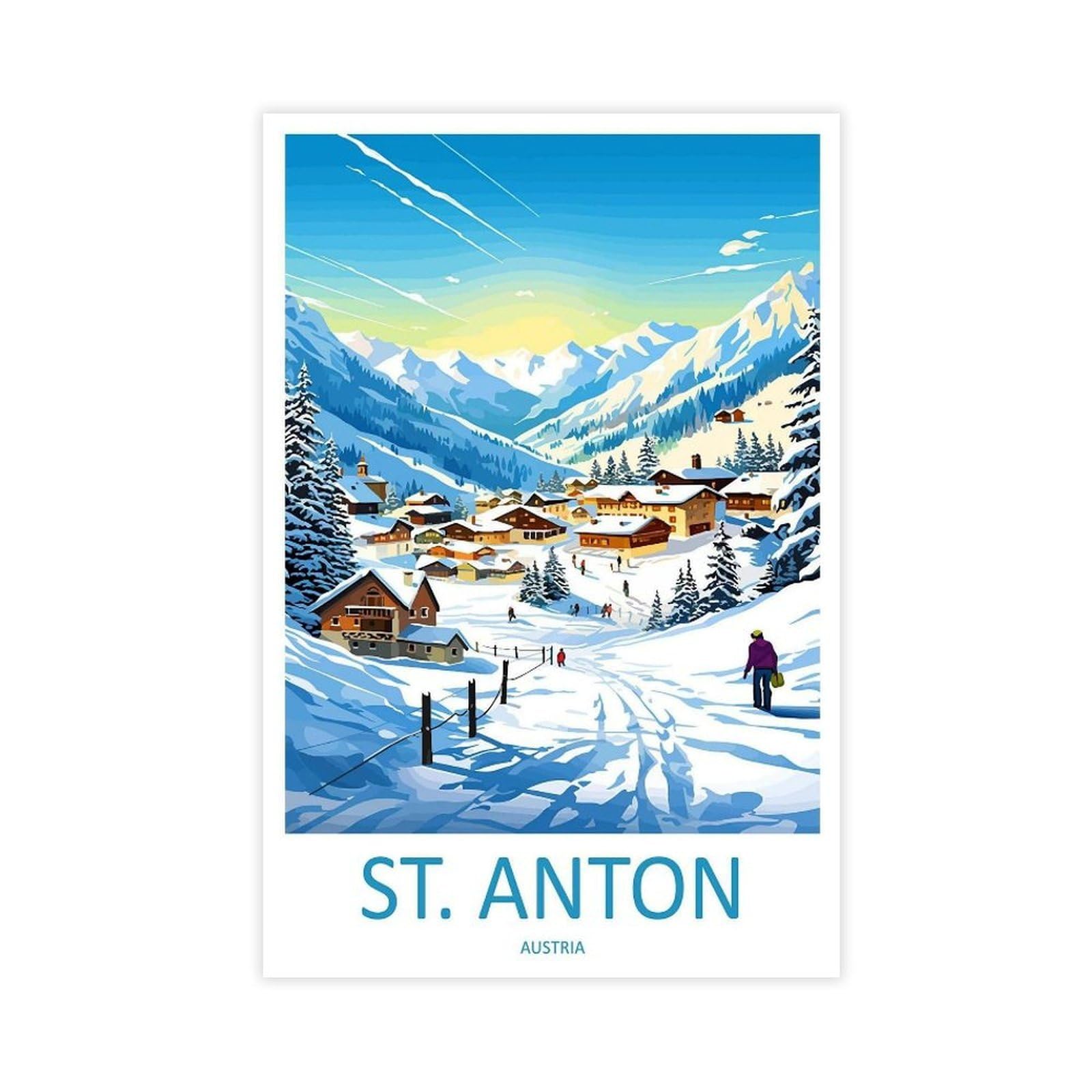 QOGDAF St. Anton Travel Ski Canvas Poster Bedroom Decor Landscape Office Room Decor Gift 12x18inch(30x45cm)