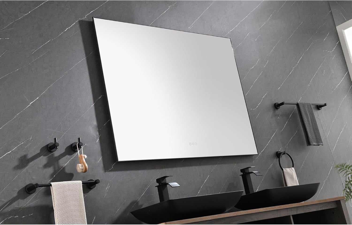 48x36 Inch LED Backlit Bathroom Mirror with Metal Frame, Wall Mounted Vanity Mirror with Touch Control, Anti-Fog, 3 Color Lighting, Dimmable Design for Modern Bathrooms