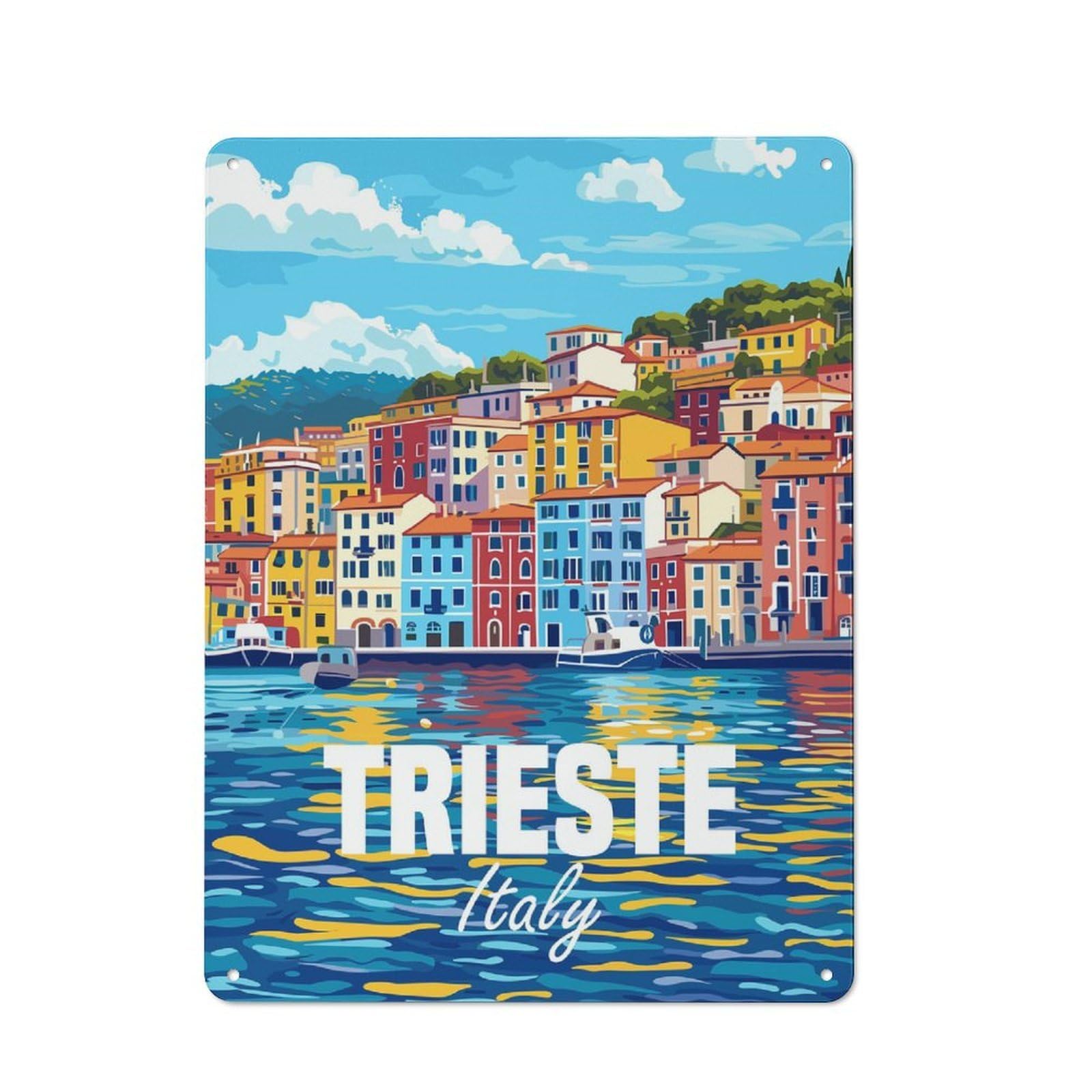 Junmoney Trieste Italy 40X30cm Rustic Metal Sign With For Guest Room Or Hallway, For Vintage Wall Decor Fans, For Metal Sign Collectors